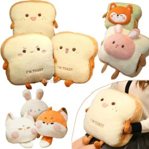 Poduszki Plush Toast Pillow Kawaii Food Pig Rabbit Fox Toast Soft Doll Ręka cieplejsza Dekoracja Domowa Dekoracja Dekoracja dla dzieci