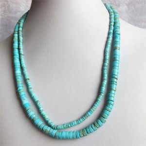 Halsband 35/40/45/50/55 cm 2*4mm 3*6mm Heishi Blue Turquoise Halsband Naturliga stensmycken Elegant utsökta pärlkedja Choker Collier Collier