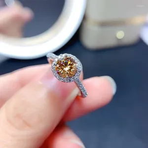 Cluster Rings 2024 Trendy Luxury Charm Champagne Morganite Ring For Women Engagement Party Jewelry Gift Simple Style Silver Color