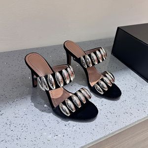 Buty designerskie zamszowe sandały otwarte palce u stóp 10 cm pięty poślizg na butach Damska luksusowa marka Factory Factory z pudełkiem