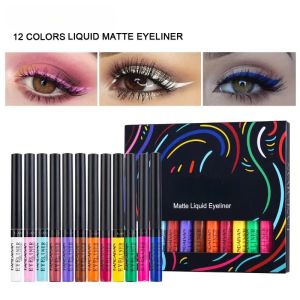 Eyeliner 12st Set Colorful Liquid Eyeliner Pencil Waterproof Longlasting Quickdrry Inget blommande Blue Pink Eye Liner Pen Cosmetics Tools Tools