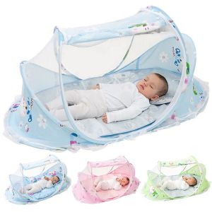 Pillows Foldable Baby Infant Crib Cradle AntiBug Tent Net with Mattress Pillow Portable Nursery Bed Crib Canopy Travel Beach Park Play