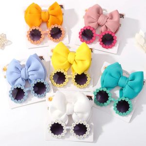 Sunglasses 2Pcs/Set Fashion Solid Color Bow Toddlers Elastic Hair Band Sunglasses Set for Kids Sunshade Protective Glasses Accessories