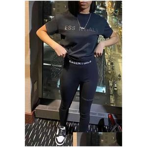 Womens Two Piece Pants Designer 2024 Silm Suit Pieces Jogger Set New Letters Printed Short Sleeve Y Fashion Tights Suits Drop Delivery Otlgh