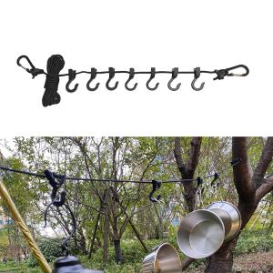 Shelters Camping Clothesline Nonslip Laundry Drying Rope Portable Travel Windproof Adjustable with 7 Hooks for Home Picnic Hiking