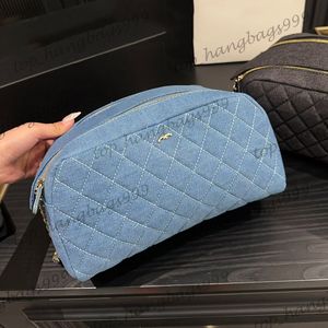 Large Capacity Travel Denim Double Layer Zipper Makeup Bag Washing Bag With Gold Chain Cosmetic Case Bags Pouch Card Holder Purse 17*9*10cm