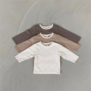 Tops 3327A Baby Bottoming Shirt 2022 Autumn Korean Long Sleeve Solid Color Baby Boy's Tshirt All Match Girl's Bottoming Shirt Tops