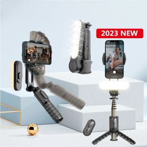 Gimbals 2023 Ny trådlös vikbar gimbalstabilisator Selfie Stick Handheld Gimbal med Bluetooth Shutter Fill Light för iPhone