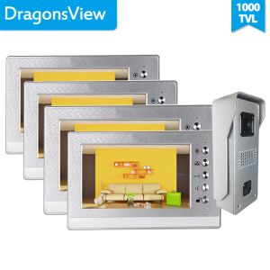 Türklingel DragonsView 7 Zoll Mehrere Video -Tür -Intercom -Systeme Türklingel Kamera Dual Way Talk 2 Freischalt 3 /4 Monitore