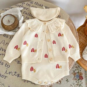 Sets Autumn Winter Infant Baby Girls Knitted Clothing Set Embroidered Cardigan Coat+Jumpsuit Toddler Baby Girl Knitting Clothes Suit
