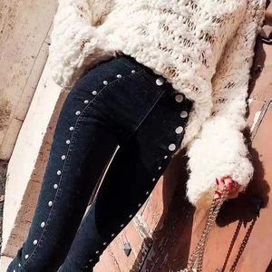 Jeans femminile vintage nero magro elastico primavera elastico slim cotone ha casual femmina da donna piccolo piedi di denim panettano A300