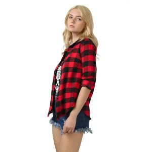 Shirt Hot style new casual longsleeved red plaid lapel midlength fashionable ladies' shirts women tops clothes