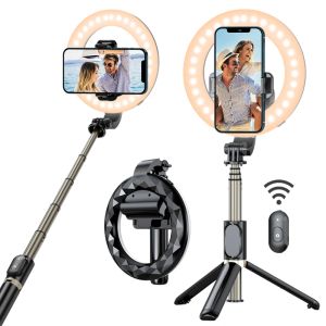 Stickar selfie ring ljus med selfie stick stativ stativ telefonhållare bärbar kopplad dimbar led ringljus