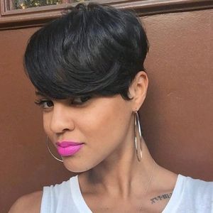 Short Bob Wig Human Hair for Black Women Pixie Cut Human Hair Glueless Wig None Lace Front Wig with Bangs