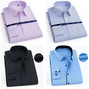 Quality High Autumn Men Plus Size Office Shirts Long Sleeve Cotton 8XL 10XL 12XL Oversize Striped Formal Shirt Blue Black 220322