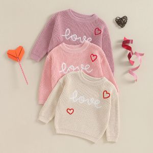 Pullover Frühling Herbst Neugeborene Baby Jungen Mädchen Valentinstag Pullover Brief Herz Stickerei Oneck losen gestrickten Pullover Tops Kleidung