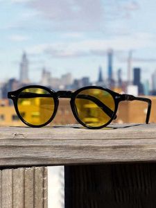 Солнцезащитные очки ретро модные солнцезащитные очки для мужчин женщин винтажные маленькие круглые солнцезащитные очки желтые линзы UV400 оттенки оттенки на очки 240423