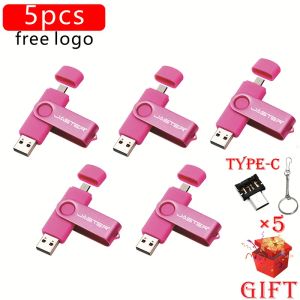 Drives Jaster 5st/Lot Pen Drive 128 GB Gratis logotyp och TypeC -adaptrar Rotertable OTG Micro USB Flash -enheter med Key Chain Memory Stick