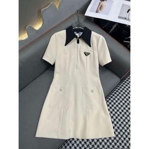 Triangle Dress Designer P Top Quality Luxury Fashion Basic Casual Dresses New Lapel Dress Contrasting Collar Design Diamond Buckle Logo Daily Simple Versatile