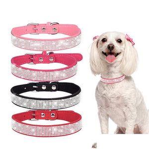 Köpek yaka taslaklar rhinestone yaka sevimli göz kamaştırıcı yumuşak süet deri kedi kristal elmas evcil hayvan köpek yavrusu damla teslimat ev dha3r