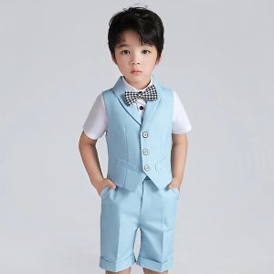 Blazers Baby Boys Summer Formal Vest Short Shirt Bowtie Costume Child Wedding Photography Suit School Kids Graduation Ceremony Dress