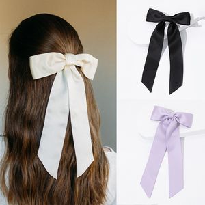 Mode Mädchen große Bögen Haarnadeln Ins Kinder Satin Bug lang Bandhaar Clip Kinder Prinzessin Accessoires S1345