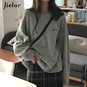 Sorto Jielur Autumn Spring Letter Fin Letter Street Moda coreana chique feminina moletons femininos Capuzes azuis marinhos legais Mulheres MXXL