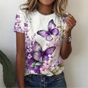 Camisas femininas Moda 3D Butterfly Flower Print Camise