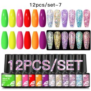 Kits 10/12pcs/Set MTSSII Color Glitter Nagel Polish Set Nagelkunst Hybridlack Basis Matt Deckschicht Einweichen Sie UV -Gel aus