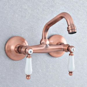 Kitchen Faucets Antique Red Copper Washbasin Faucet Wall Mounted Sink Swivel Spout Bathroom Basin Cold Water Taps Dsf898