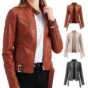 Damenjacken Lady Jacke Reißverschluss Dekor Dünne Taschen Stand Halsband Strickjacken glatte Oberfläche Windschutzmantel für Motorradfahrten