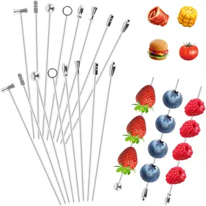 Forks 16 Pcs Stainless Steel Cocktail Sticks Set Reusable Fruit Toothpicks Metal Martini Skewers Silver Olive Drink