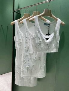 Kvinnors tankar Camis Designer 2024 Women's Sequin White Tanks Fashion Märke Kvinnors U-Neck ärmlös solid Crop Casual Lady Tank Tops 5C27