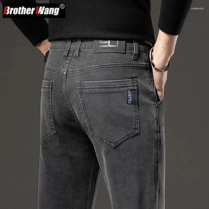 Herren Jeans Mode Slim Fit Classic Grey Stretch Cotton Straight Denim Pants Marke Business Casual Herbst Männliche Hose