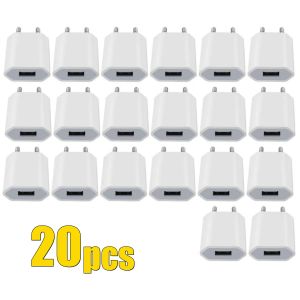 Ladegeräte 20 PCs Portable 5V 1A EU 5W AC USB WALS LAHRENTRAVER -NEWER -ADAPTER für iPhone 7 8 x 12 13 14 Samsung Huawei Charger