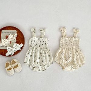 Endelar 2st Summer Floral Newborn Baby Girl Clothing Bodysuit med pannband Spädbarn Girl Bowknot Suspenders One Piece Overalls