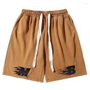 Shorts masculinos casuais coreanos esportes de tamanho solto de tamanho harajuku high street strings calças curtas 2024