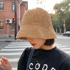 Berets Beach Korean Straw Hat Summer Women Visor Bucket Fisherman Hand Weaving Panama Girl Fishing Chapeau Sun Hats For