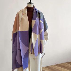 스카프 기하학적 인쇄 겨울 여성 스카프 고급 디자인 더블 사이드 캐시미어 따뜻한 숄 180 65cm