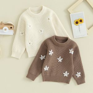 Sweaters Autumn Winter Newborn Baby Girls Warm Sweaters Clothes Toddler Flower Embroidery Knitted Oneck Loose Jumpers Tops Costume