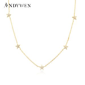 Collane Andywen 925 Sterling Silver Oro Sky Scakle Spakle Star collegato CZ Zircon Chircon Collana Long Chains Women Wedding Jewelry Gift