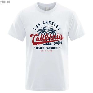 Erkek Tişörtleri Los Angeles California Plajı Cennet Erkekler Üstleri Moda Crewneck T Shirt Pamuk Yaz T-Shirt Nefes Alabilir Büyük Boy Clothesl2404