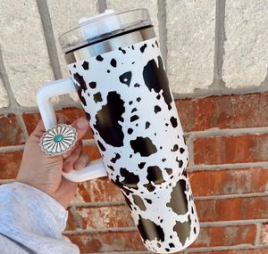 1PC USA Warehouse 40oz Tumblers Cups Lock och halm Cheetah Animal Cow Print Leopard Heat Bevarande resbilmuggar stora kapacitetsvattenflaskor GG0424