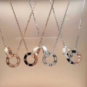 Designer Brand Carter necklace pure silver double ring full diamond non light luxury minimalist collarbone chain gift for girlfriend