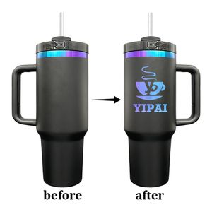 Градиент порошковый покрытый H2.0 40 унций Ombre Blue Purple Purple Tumbler Iosuled Eosled Travel Stule Coffee Car Mug со съемной ручкой для лазерной гравировки