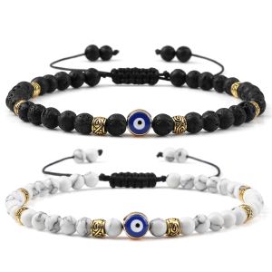 Strands Lucky Mal Eye Bracelet Men Men Natural Stone 4mm Tigre Eye Lava AGATES Minchas Bracelets Braceletsbangles Ajusta Jóias para Mulheres