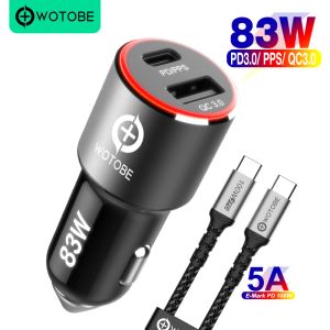 Chargers USB C 83W Hızlı Araba Şarj Cihazı, PPS/PD 65W Macabook için QC3.0 Huawei Tip C dizüstü bilgisayar tablet iPhone 12/11 POR Max S21 Ultra Not 20