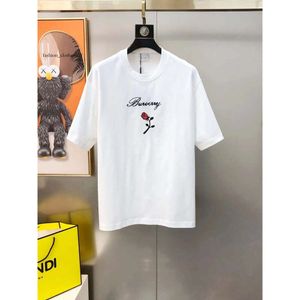 Trendy Top Summer New T-shirt Flocking 3D Rose Letter Embroidery Loose Short Sleeve Men's and Women's S-3XL