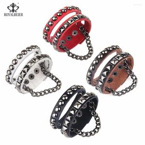 Charm Armband Royalbeier Multilayer Leather Rivet Stud wrap armband manschett punk kristall strassarmband armband