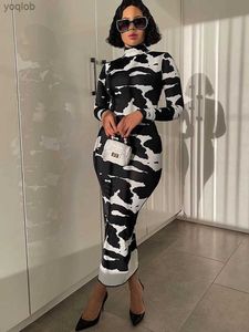 Basic Casual Dresses Hugcitar 2023 Long Sleeve Turtleneck Cow Print Bodycon Maxi Dress Autumn Winter Women Fashion Party Club Sexy Outfits ClothingL2403